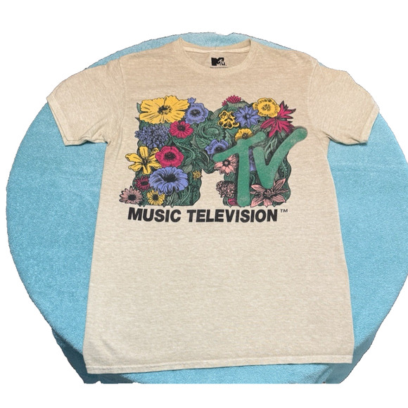 MTV 2024 Floral Tee 100% Cotton Beige Women's Small - Picture 5 of 12